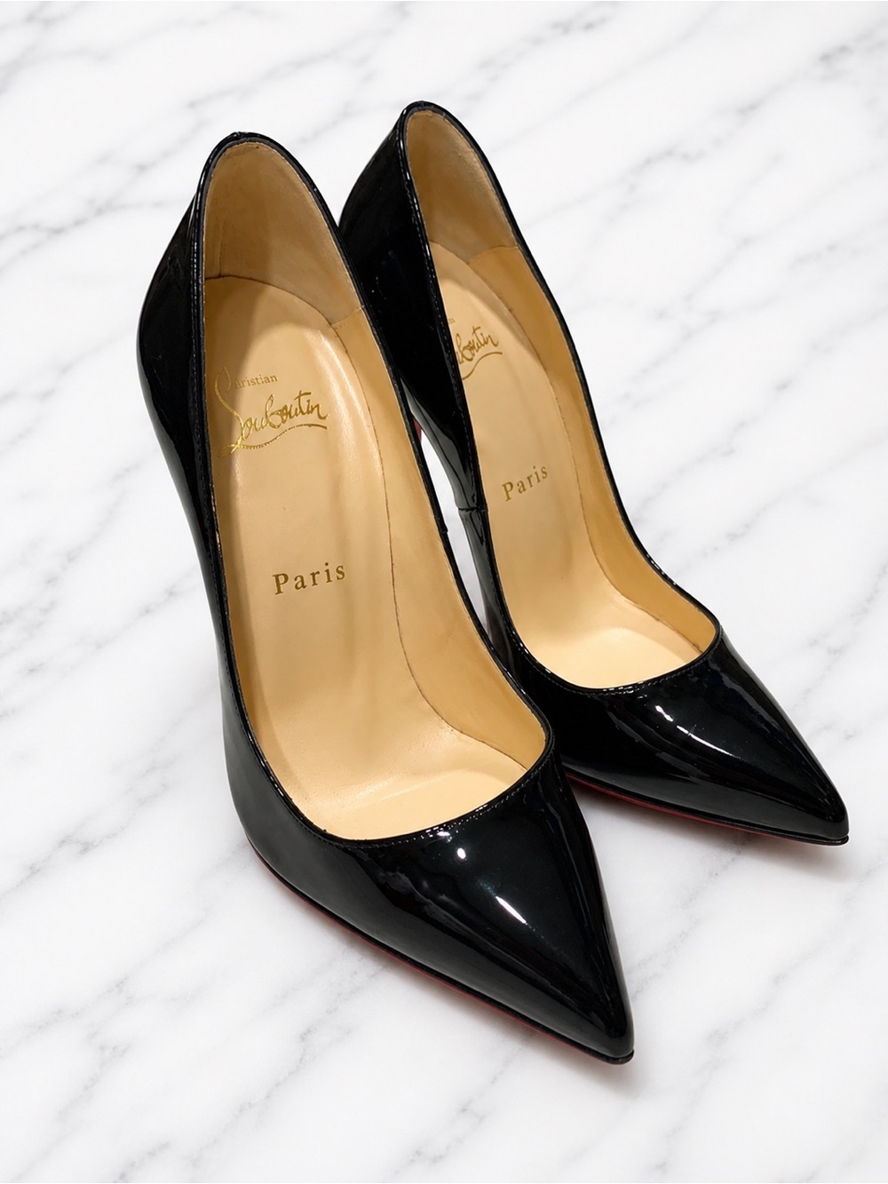 Christian Louboutin Pigalle Black Patent Leather Pointed-Toe Stilettos Heels 37 - Picture 3 of 15